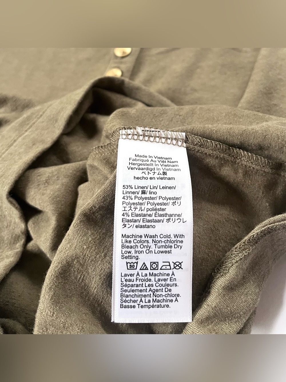 New J. Crew Women’s Stretch Linen Blend Henley Tank Top in Olive Green (Large) - Picture 7 of 8